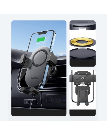 [RETURNED ITEM] Ugreen Car Qi Wireless Charger 15W Car Phone Holder on Ventilation Grille Black (40118 CD256)