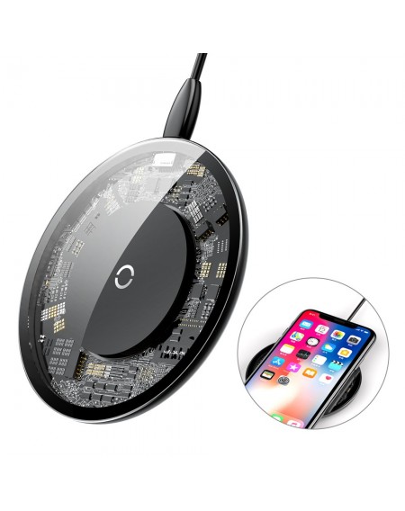 Baseus Simple Stylish Wireless Charger Qi Inductive Pad 2A 1.67A 10W with USB / Lightning Cable 1.2M transparent (CCALL-AJK01)