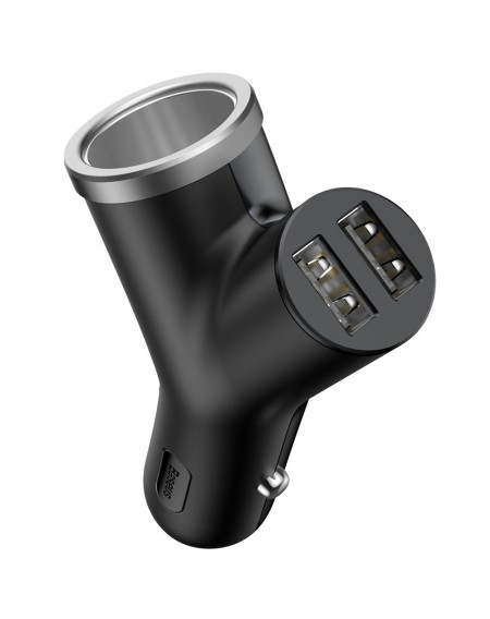 Baseus Y Type Car Charger with 2x USB and Extended Cigarette Lighter Port 3.4A black (CCALL-YX01)