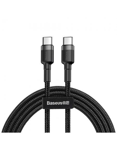 Baseus Cafule Cable Durable Nylon Cord USB-C PD / USB-C PD PD2.0 60W 20V 3A QC3.0 1M Black-Gray (CATKLF-GG1)