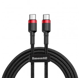 Baseus Cafule Cable Durable Nylon Cord USB-C PD / USB-C PD PD2.0 60W 20V 3A QC3.0 1M Black-Red (CATKLF-G91)