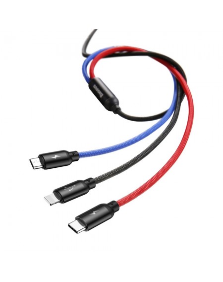 Baseus Three Primary Colors 3in1 USB cable - micro USB / Lightning / USB-C nylon braided 3.5A 1.2M black (CAMLT-BSY01)
