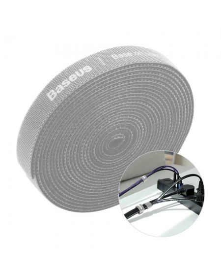 Baseus Rainbow Circle hook and loop Straps - Velcro tape Velcro cable organizer 3m gray (ACMGT-F0G)