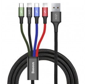Baseus cable USB 4in1 cable, 2x Lightning / USB Type C / micro USB, nylon braided 3.5A 1.2m black (CA1T4-A01)