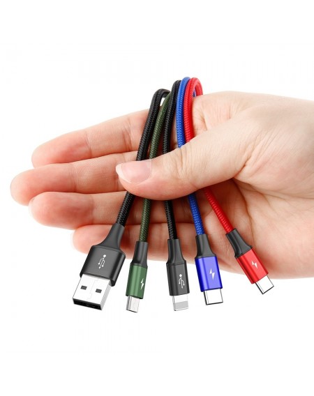 Baseus Lightning / 2x USB Type C / micro USB nylon braided cable 3.5A 1.2m black (CA1T4-B01)