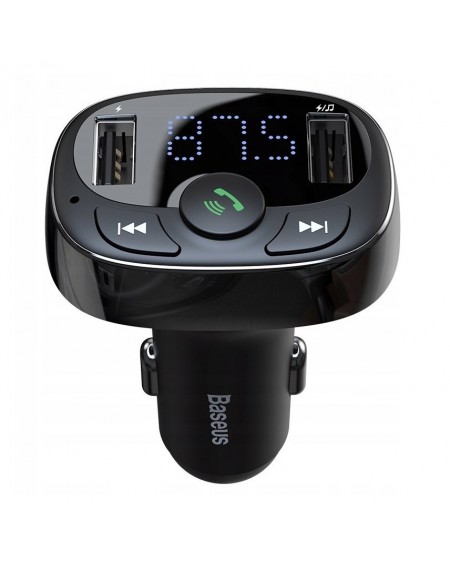 Baseus T-Typed Bluetooth FM Transmitter MP3 car charger 2x USB TF microSD 3.4A black (CCTM-01)