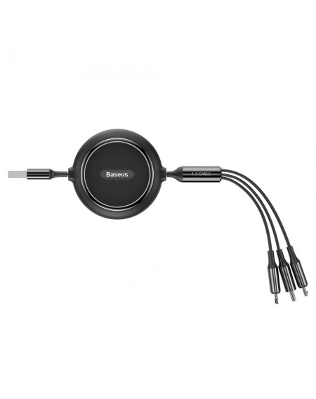 Baseus Golden Loop retractable 3in1 USB cable - micro USB / Lightning / USB-C 3.5A 35cm - 120cm black (CAMLT-JH01)