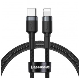 Baseus Cafule Cable Durable Nylon Braided Wire USB Type C PD / Lightning 18W QC3.0 1m black-grey (CATLKLF-G1)
