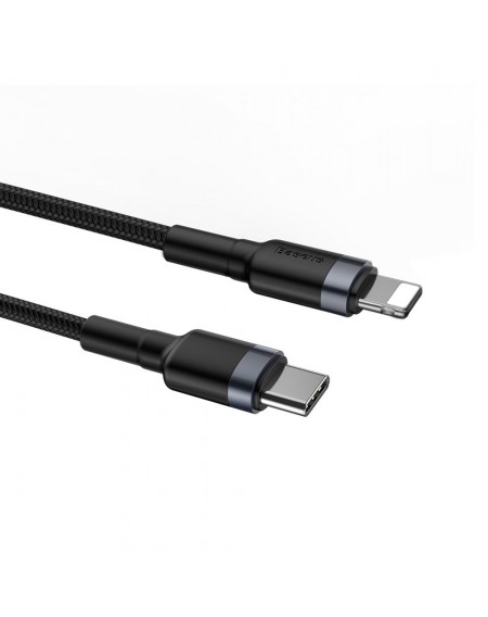Baseus Cafule Cable Durable Nylon Braided Wire USB Type C PD / Lightning 18W QC3.0 1m black-grey (CATLKLF-G1)