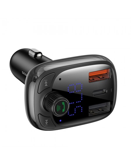Baseus FM Transmiter Bluetooth 5.0 car charger PPS Quick Charge QC4.0 Power Delivery USB Type C / micro SD 5A 36W black (CCTM-B01)