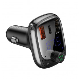 Baseus FM Transmiter Bluetooth 5.0 car charger PPS Quick Charge QC4.0 Power Delivery USB Type C / micro SD 5A 36W black (CCTM-B01)