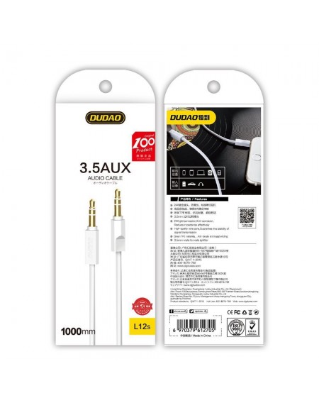 Dudao cable AUX mini jack 3.5mm 1m 3 pole stereo white (L12S white)
