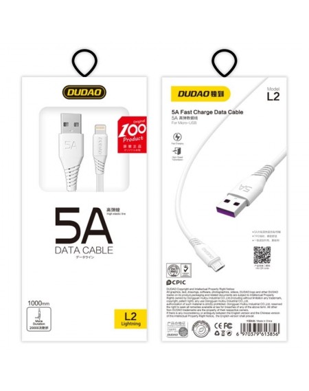 Dudao cable USB / Lightning 5A cable 1m white (L2L 1m white)