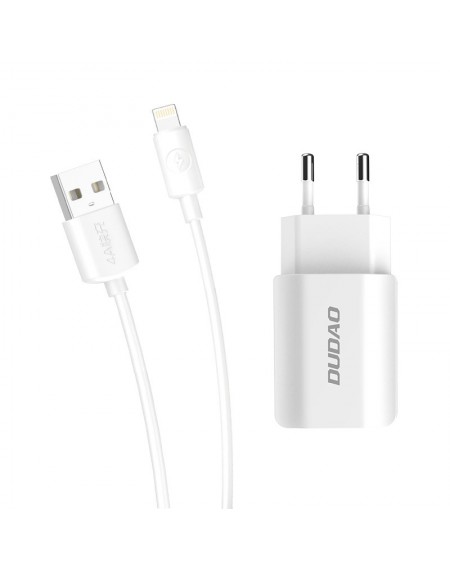 Dudao EU wall charger 2x USB 5V / 2.4A + Lightning cable white (A2EU + Lightning white)