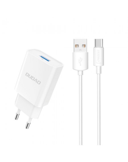 Dudao EU USB 5V/2.4A charger QC3.0 Quick Charge 3.0 + cable USB Type C white (A3EU + Type-c white)