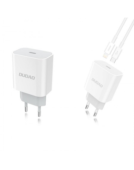 Dudao fast EU USB Type C Power Delivery 18W charger + cable USB Type C / Lightning cable 1m white (A8EU + PD cable white)