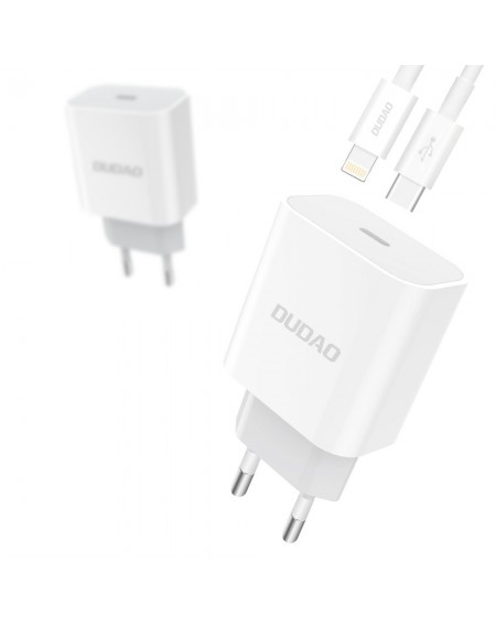 Dudao fast EU USB Type C Power Delivery 18W charger + cable USB Type C / Lightning cable 1m white (A8EU + PD cable white)