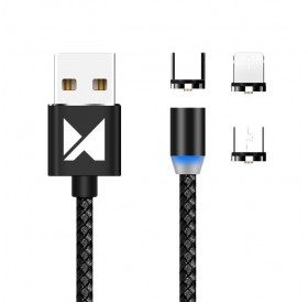Wozinsky magnetic cable USB / micro USB / USB Type C / Lightning cable 2.4A 1m with LED black (WMC-01)