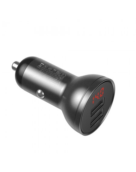 Baseus car charger 2x USB 4.8A 24W with LCD gray (CCBX-0G)