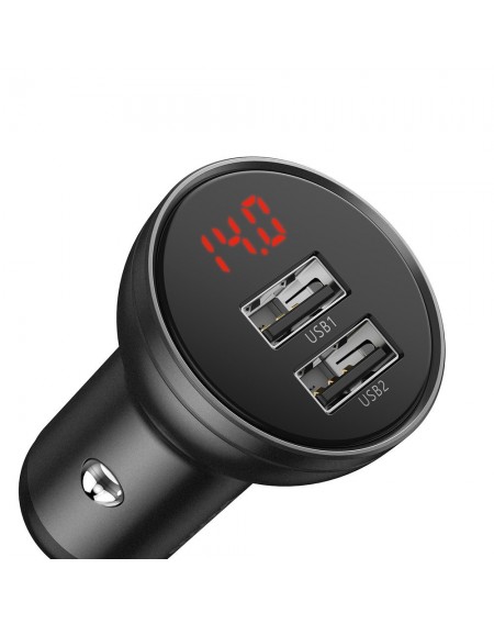 Baseus car charger 2x USB 4.8A 24W with LCD gray (CCBX-0G)
