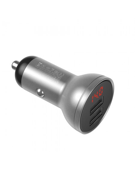 Baseus car charger 2x USB 4.8A 24W with LCD silver (CCBX-0S)