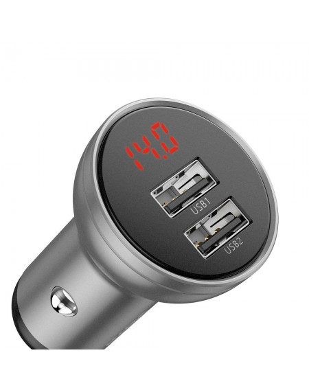 Baseus car charger 2x USB 4.8A 24W with LCD silver (CCBX-0S)