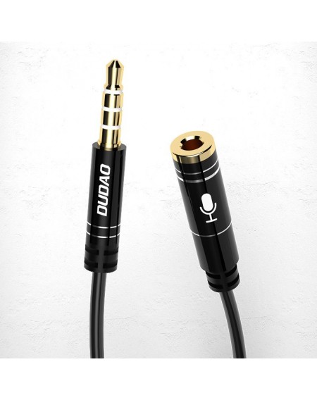 Dudao 4 poles cable AUX extension cord for headphones with microphone 3.5 mm mini jack black