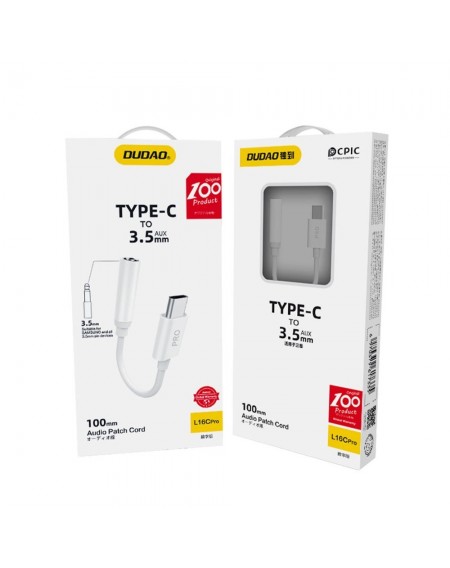 Dudao audio adapter headphone adapter USB Type C to 3.5mm mini jack white (L16CPro white)