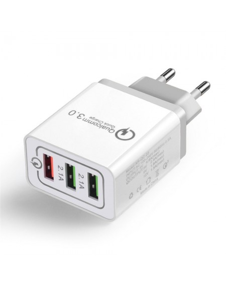 Wozinsky fast wall charger adapter Quick Charge QC 3.0 3x USB 30W white (WWC-01)