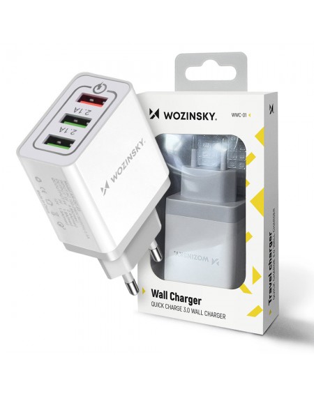 Wozinsky fast wall charger adapter Quick Charge QC 3.0 3x USB 30W white (WWC-01)