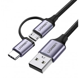 Ugreen cable 2in1 USB - micro USB / USB Type C cable 1m 2.4A black (30875)