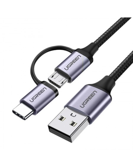 Ugreen cable 2in1 USB - micro USB / USB Type C cable 1m 2.4A black (30875)
