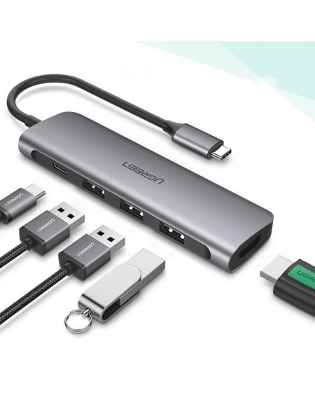 Ugreen multifunctional HUB USB Type C 3.0 Power Delivery 3x USB 3.0 / HDMI gray (50209)