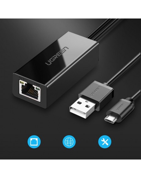 Ugreen external micro USB 100Mbps network adapter for Chromecast 1m black (30985)