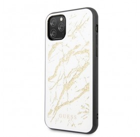 Guess GUHCN65MGGWH iPhone 11 Pro Max biały/white hard case Glitter Marble Glass