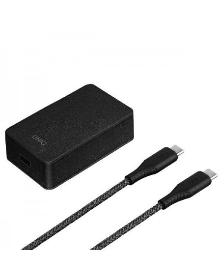 UNIQ Ład. siec. Versa Slim  USB-C PD 18W + kabel USB-C na USB-C czarny/charcoal black (LITHOS Collective)