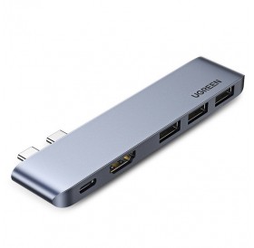 Ugreen multifunctional HUB 2x USB Type C to USB Type C PD (Thunderbolt 3, 100W, 4K @ 60 Hz, 10 Gbps) / HDMI 4K @ 30 Hz / 3x USB 3.0 for MacBook Pro / Air gray (60559)