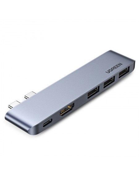 Ugreen multifunctional HUB 2x USB Type C to USB Type C PD (Thunderbolt 3, 100W, 4K @ 60 Hz, 10 Gbps) / HDMI 4K @ 30 Hz / 3x USB 3.0 for MacBook Pro / Air gray (60559)