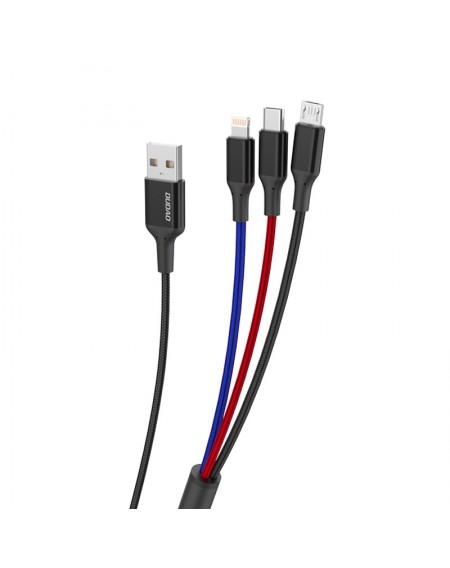 Dudao 3in1 USB cable - Lightning / USB Type C / micro USB 5 A 38 cm black (L10pro)