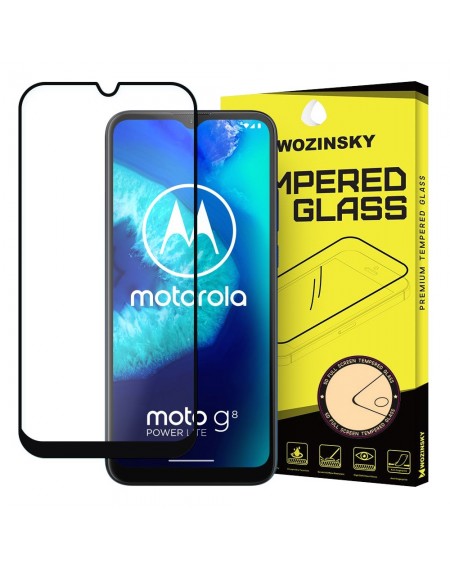 Wozinsky Tempered Glass Full Glue Super Tough Screen Protector Full Coveraged with Frame Case Friendly for Motorola Moto G8 Power Lite black
