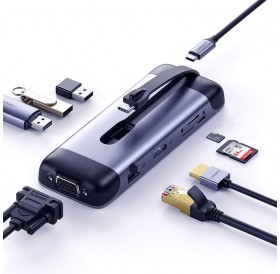 Ugreen 9in1 multi-functional HUB USB Type C - HDMI / 3x USB 3.2 Gen 1 / SD micro SD / VGA / RJ45 card reader / USB Type C Power Delivery 100 W 20 V 5 A gray (70409 CM286)