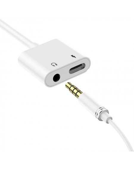 Dudao adapter plug headphone splitter USB Type C - USB Type C / 3.5 mm mini jack white (L13T white)