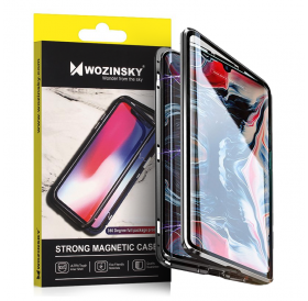 Wozinsky Full Magnetic Case Full Body Front and Back Cover with built-in glass for Samsung Galaxy A71 black-transparent