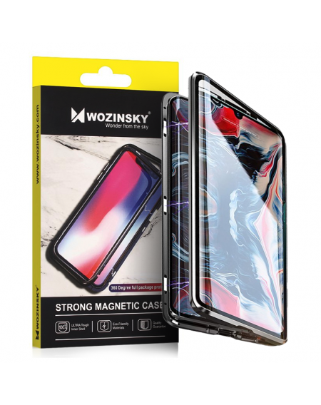Wozinsky Full Magnetic Case Full Body Front and Back Cover with built-in glass for Samsung Galaxy A71 black-transparent