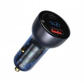 Baseus car charger USB / USB Type C 65 W 5 A SCP Quick Charge 4.0+ Power Delivery 3.0 LCD display gray (CCKX-C0G)