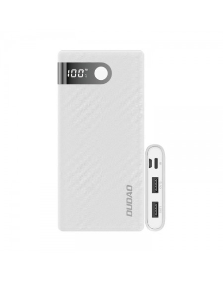 Dudao powerbank 10000 mAh 2x USB / USB Type C / micro USB 2 A with LED screen white (K9Pro-01)
