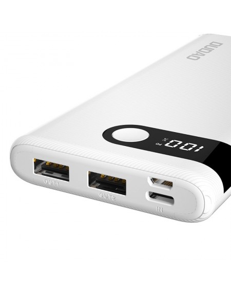 Dudao powerbank 10000 mAh 2x USB / USB Type C / micro USB 2 A with LED screen white (K9Pro-01)