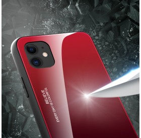 Gradient Glass Durable Cover with Tempered Glass Back iPhone 12 Pro / iPhone 12 black-red