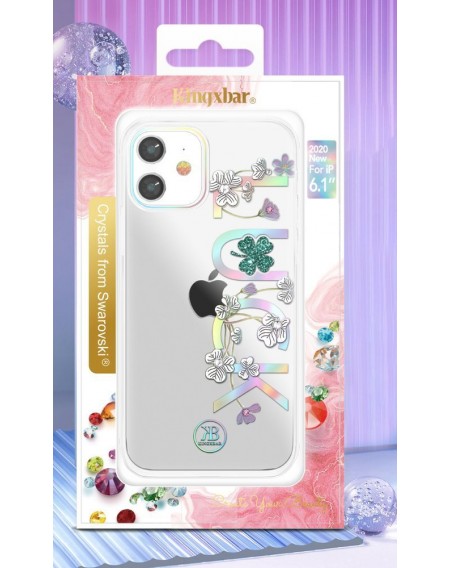 Kingxbar Lucky Series case decorated with original Swarovski crystals iPhone 12 Pro Max transparent (Clover)