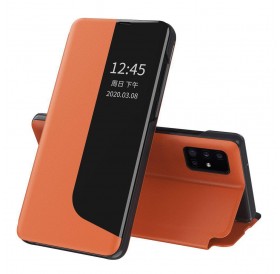 Eco Leather View Case elegant bookcase type case with kickstand for Huawei P40 Lite orange